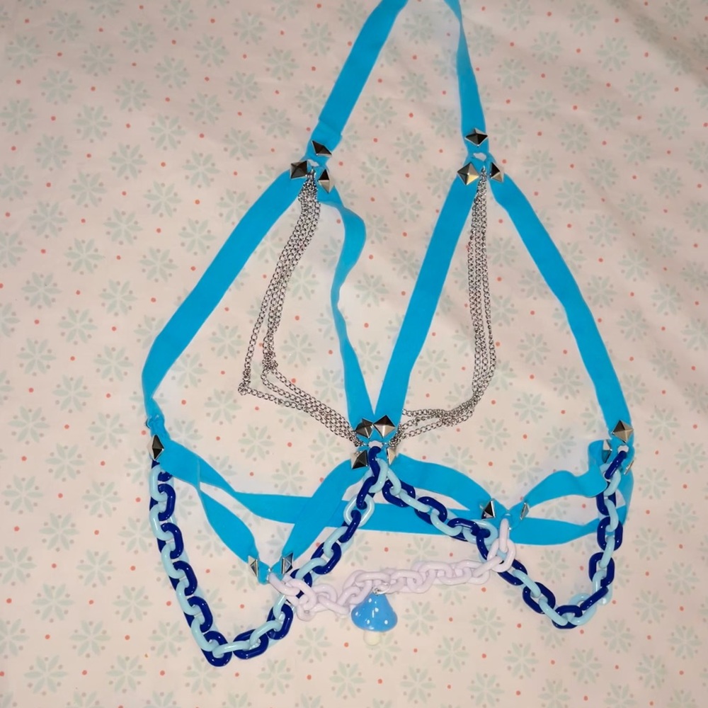 Blue mushroom harness top